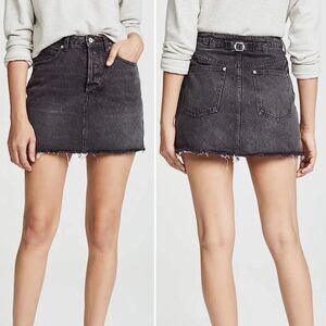 Free People Dark Denim Mini Skirt Sz 29 Raw Hem